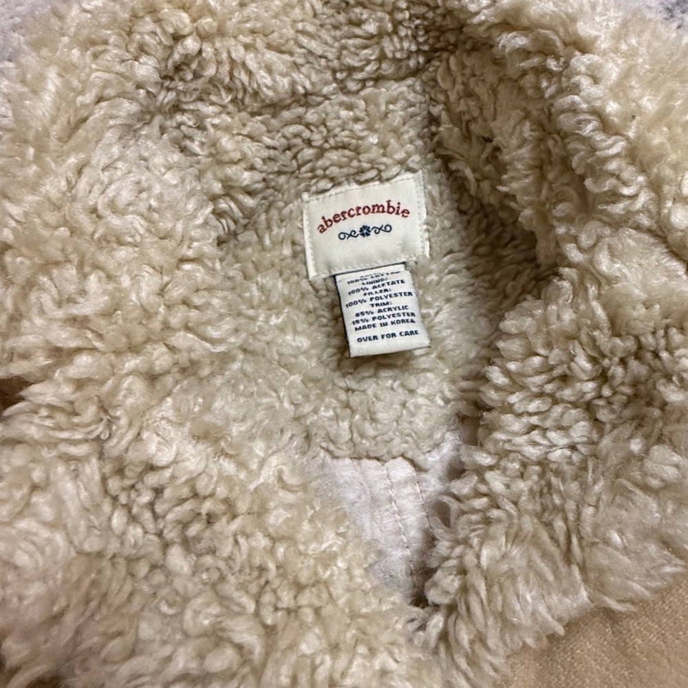 Vintage Y2K Abercrombie Kids Corduroy Sherpa Lined Jacket Tan XL Button Front - Picture 3 of 8
